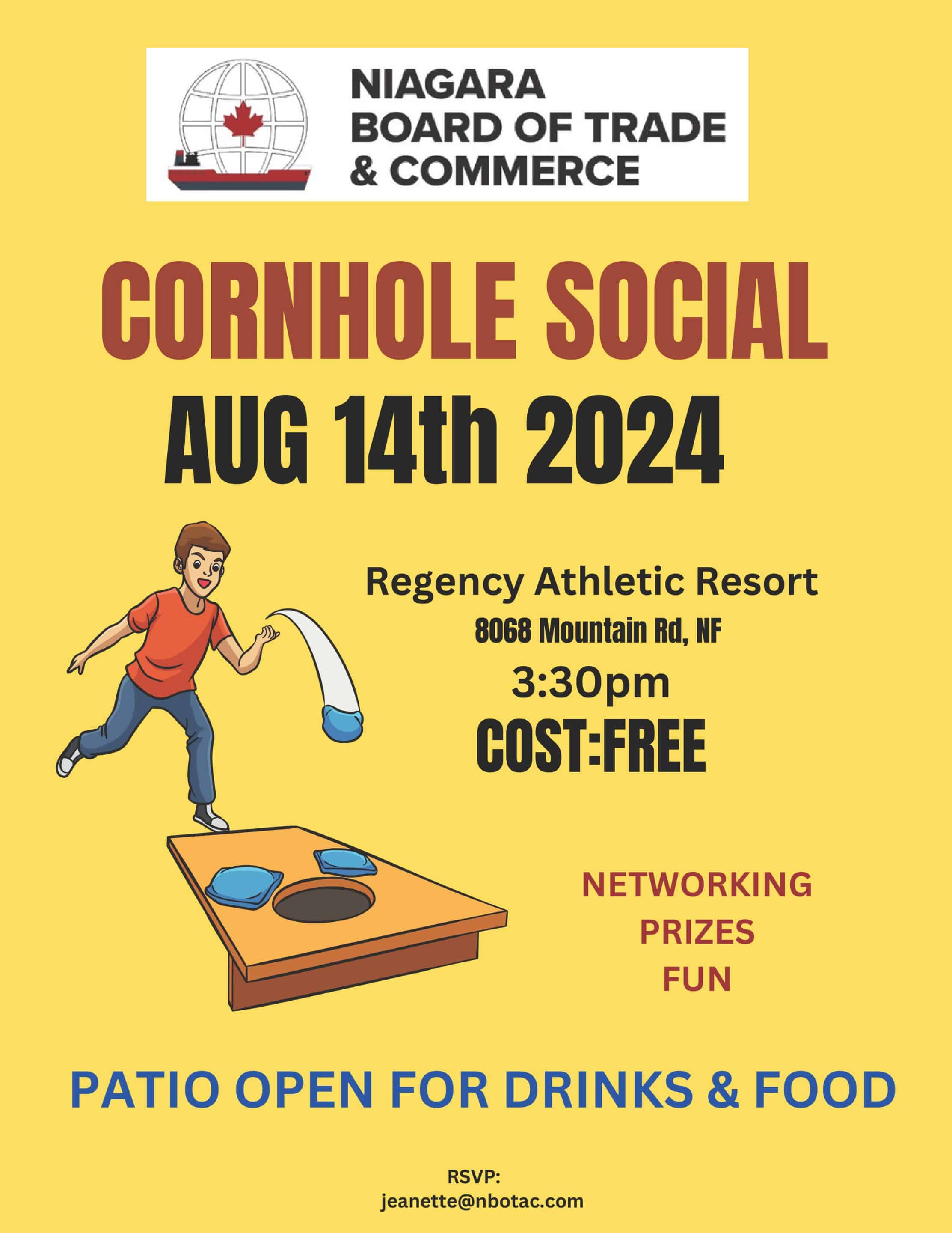cornhole social poster august 14 2024 3:30 at the regency